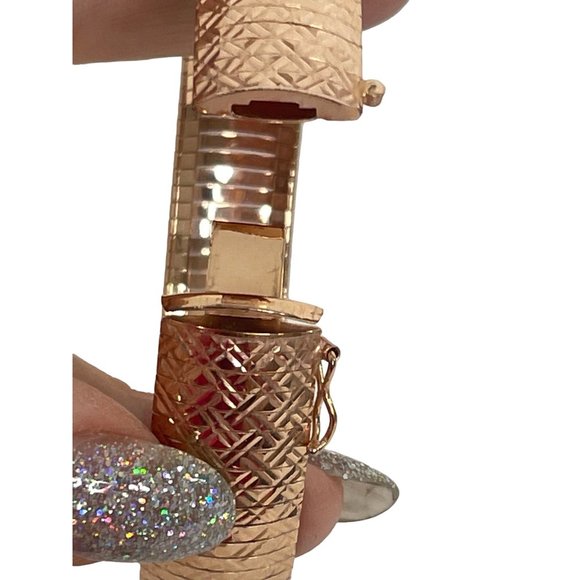 Bronze Italy Dyadema Fashion Bangle Bracelet Rose Gold Color 7.75” x.25” Bends - Picture 12 of 13